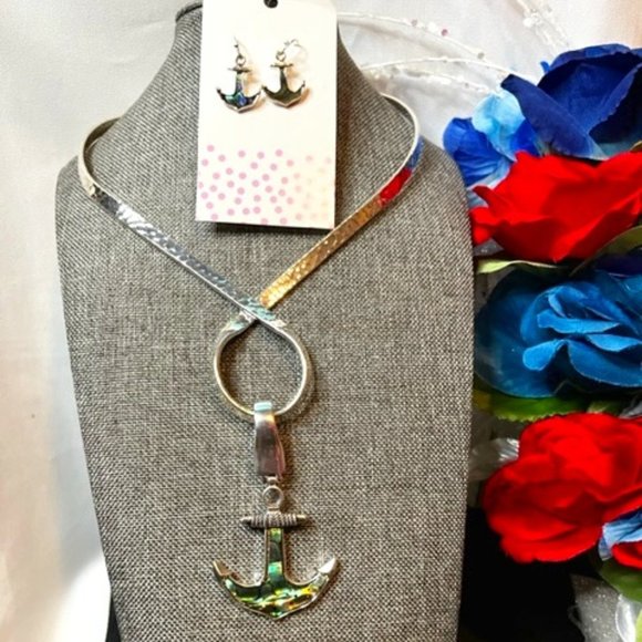 Anchors Away Pendant Choker and Earrings Set - Picture 1 of 4